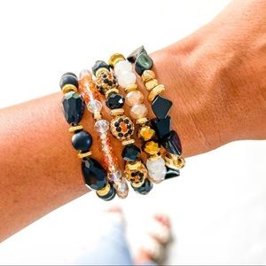🔥HOT!! Leopard, Black & Gold Beaded Stretch Bracelets🐆
